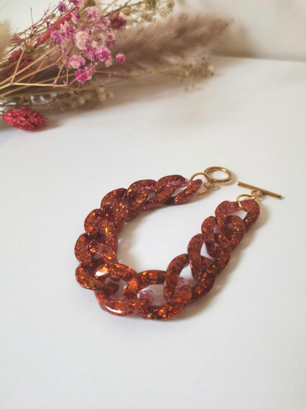 Bracelet Maillons - pailleté orange